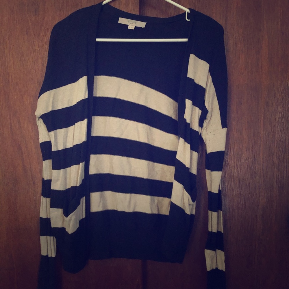 Navy and tan striped cardigan